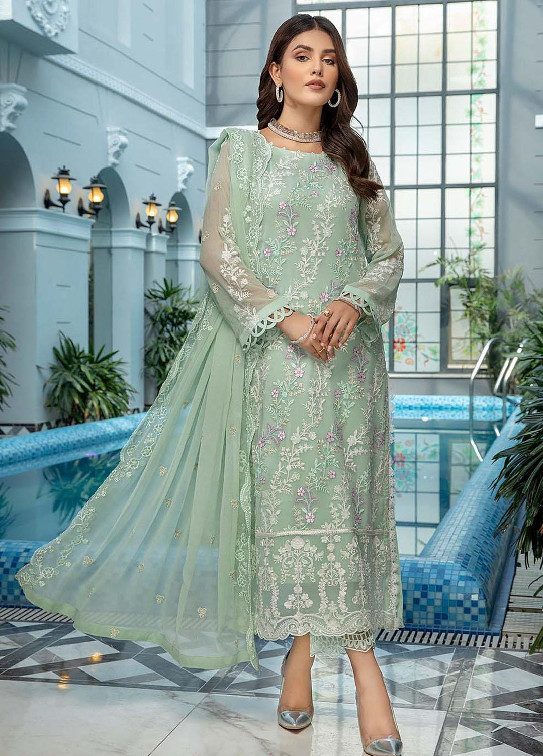 Azure Embroidered Chiffon Suits Unstitched 3 Piece AZU21-F3 Olivine - Festive Collection