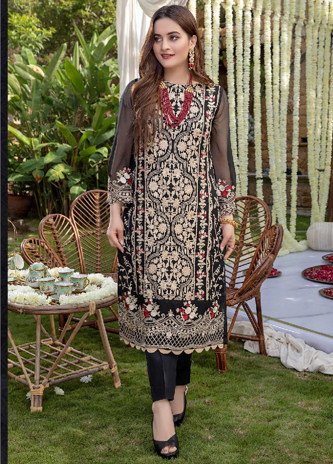 Azure Embroidered Net Unstitched Kurties AZU21LF AZK-155 Orchard - Luxury Formal Collection