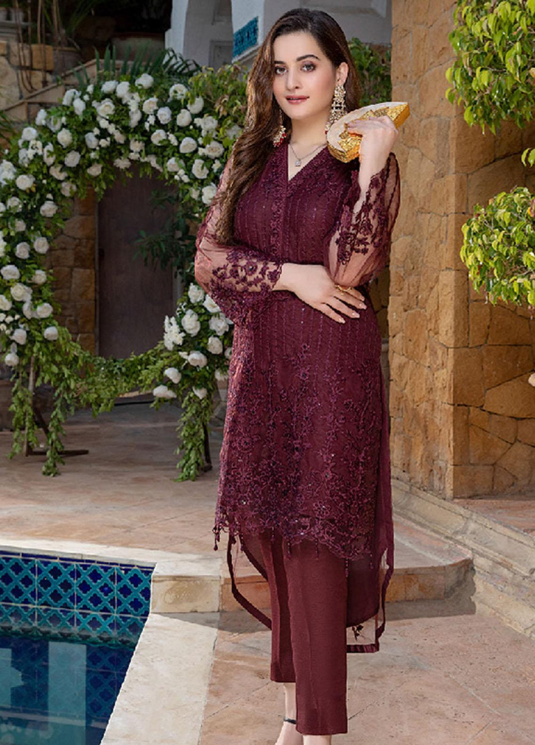 Azure Embroidered Net Unstitched Kurties AZU21LF AZK-157 Dazzling Dew - Luxury Formal Collection