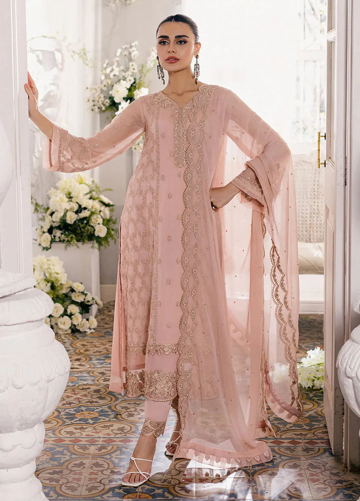 Azure Pret Embroidered Chiffon 3 Piece Suit Nectarine