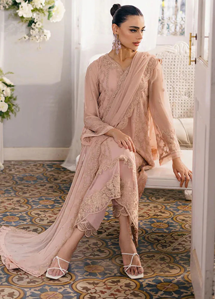 Azure Pret Embroidered Chiffon 3 Piece Suit Nectarine
