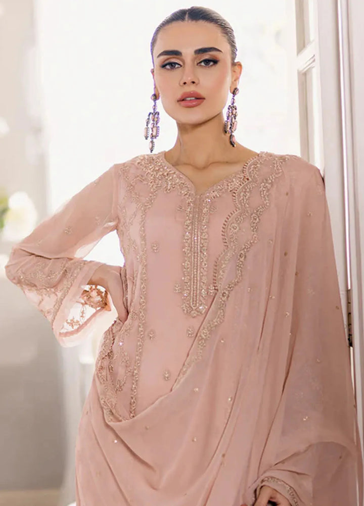 Azure Pret Embroidered Chiffon 3 Piece Suit Nectarine