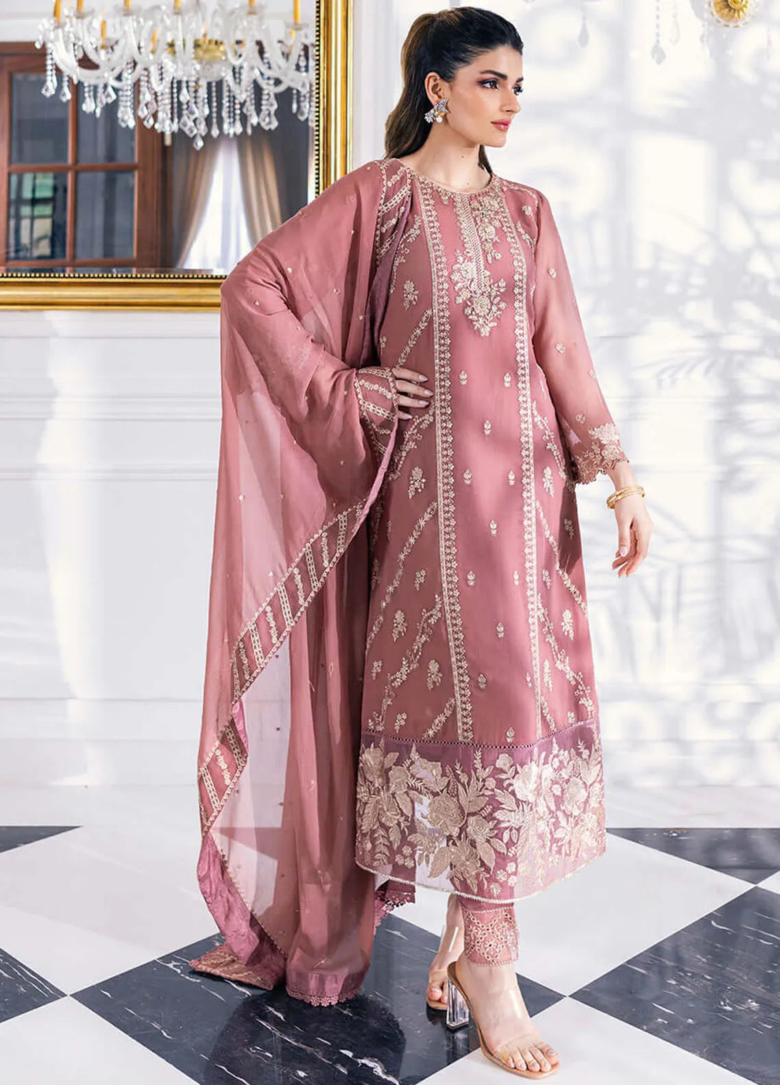 Azure Pret Embroidered Chiffon 3 Piece Suit Noir Mystique