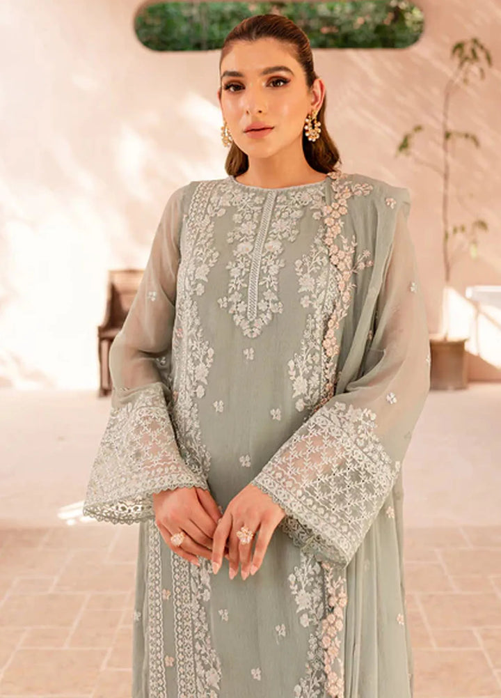 Azure Pret Embroidered Chiffon 4 Piece Suit Sage Serenity