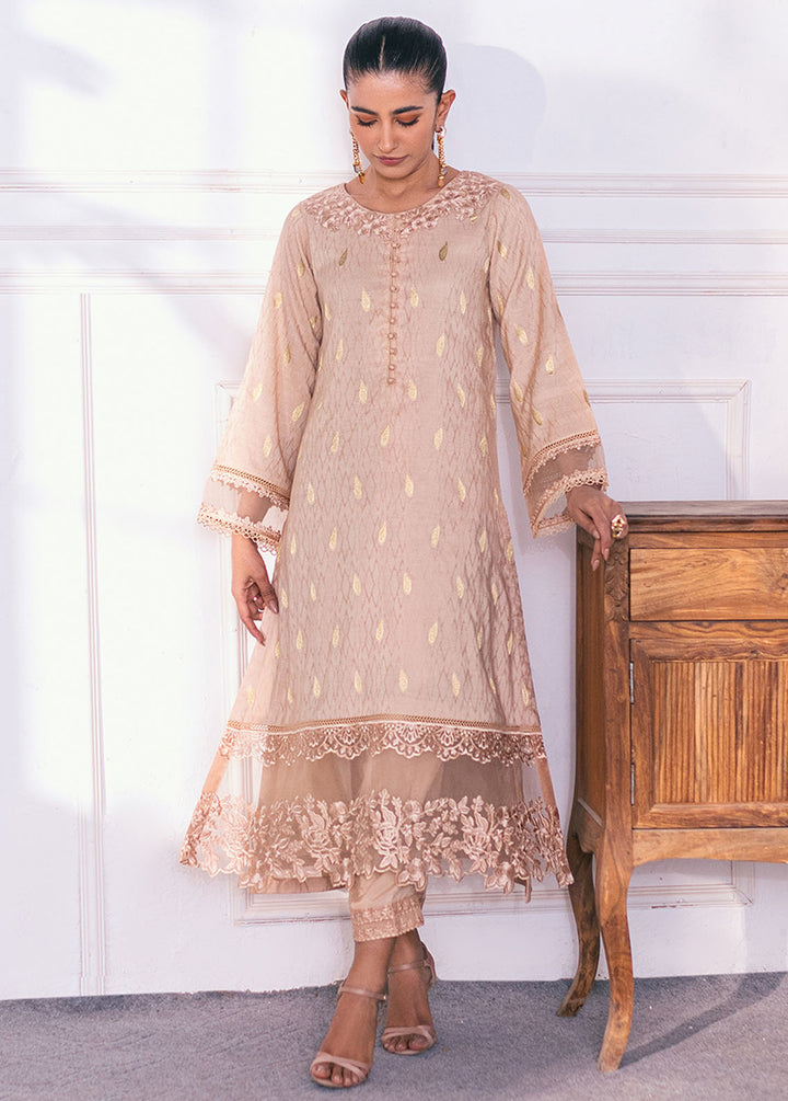 Azure Pret Embroidered Jacquard 2 Piece Suit Fawn Fantasy