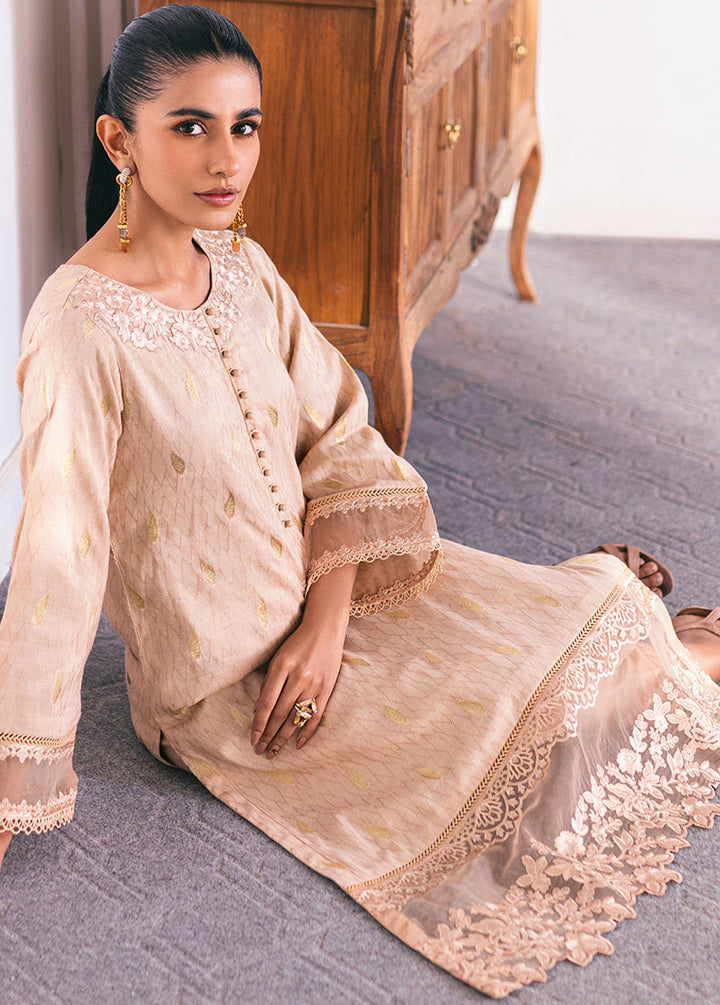 Azure Pret Embroidered Jacquard 2 Piece Suit Fawn Fantasy