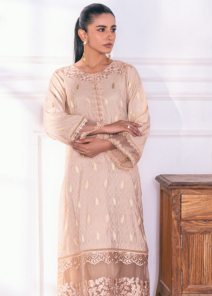 Azure Pret Embroidered Jacquard 2 Piece Suit Fawn Fantasy