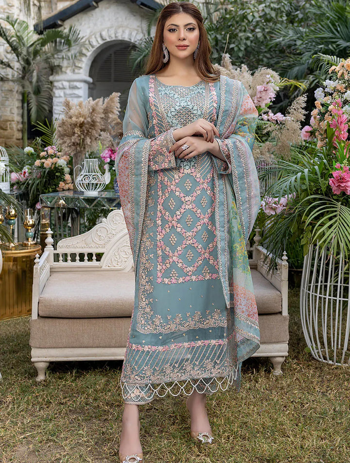 Azure Pret Embroidered Organza 3 Piece Suit Canary