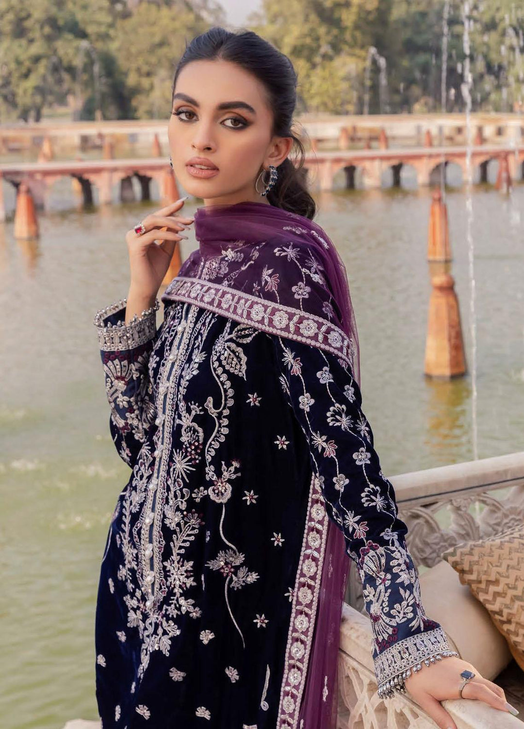 Baagh By AIK Atelier Embroidered Velvet Suits Unstitched 3 Piece AIK22B Look 3 - Winter Collection