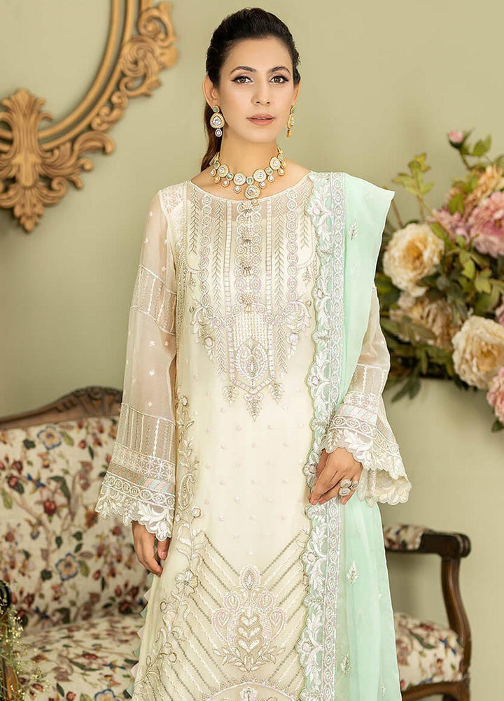 Baagh By Imrozia Premium Embroidered Chiffon Suits Unstitched 3 Piece IMP23BG M-49 Chambeli - Formal Collection