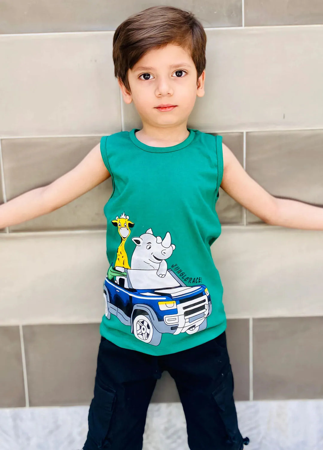 Baby Nest Boys Sando Jungle Race Green