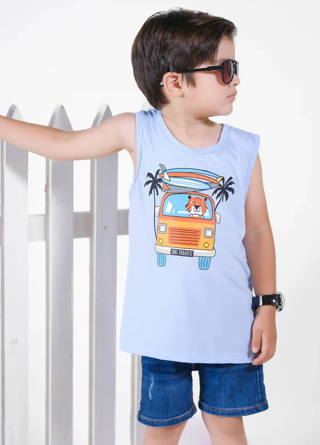 Baby Nest Boys Sando Lion Car Light Blue