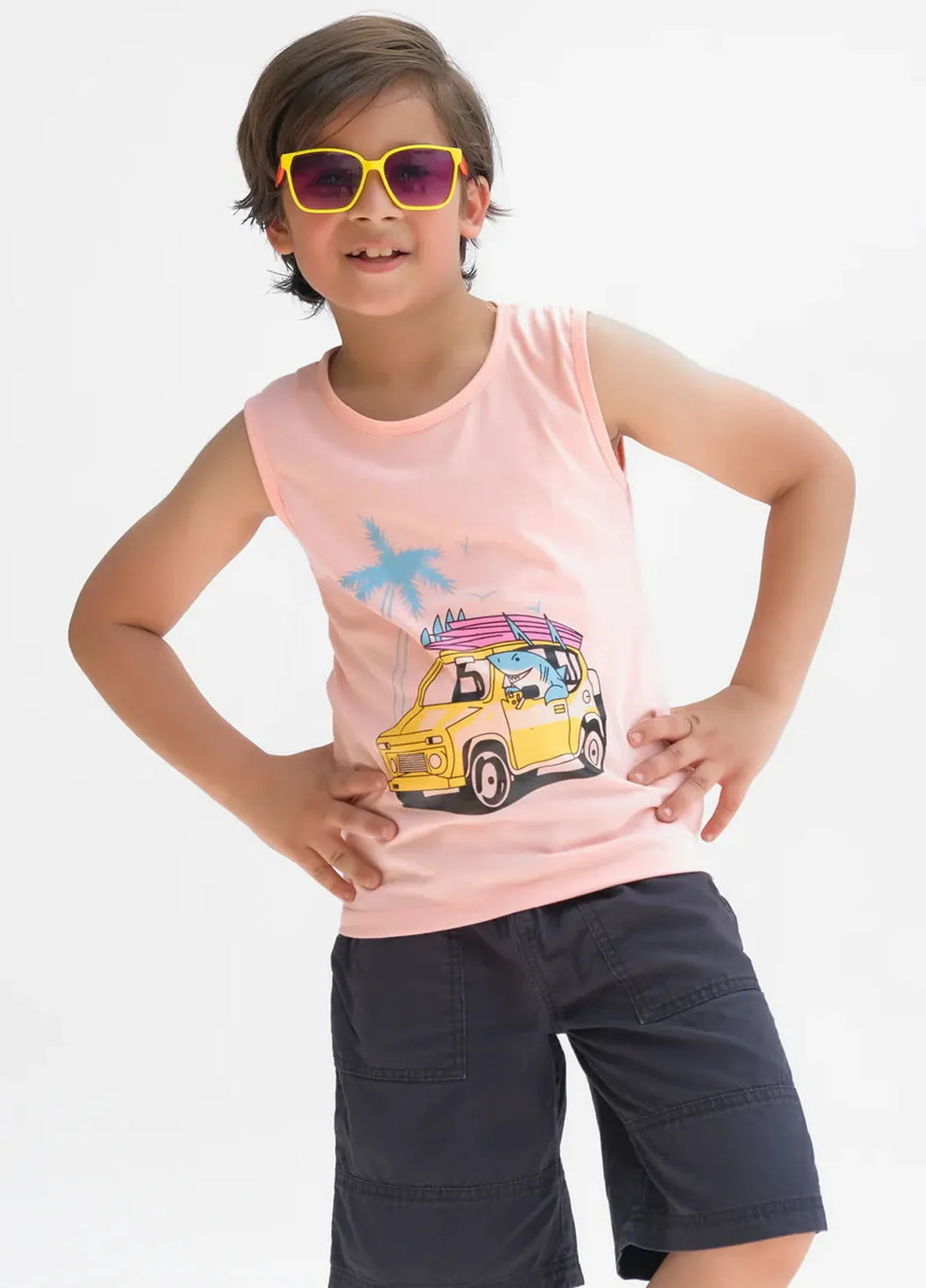 Baby Nest Boys Sando Riding Shark Light Pink
