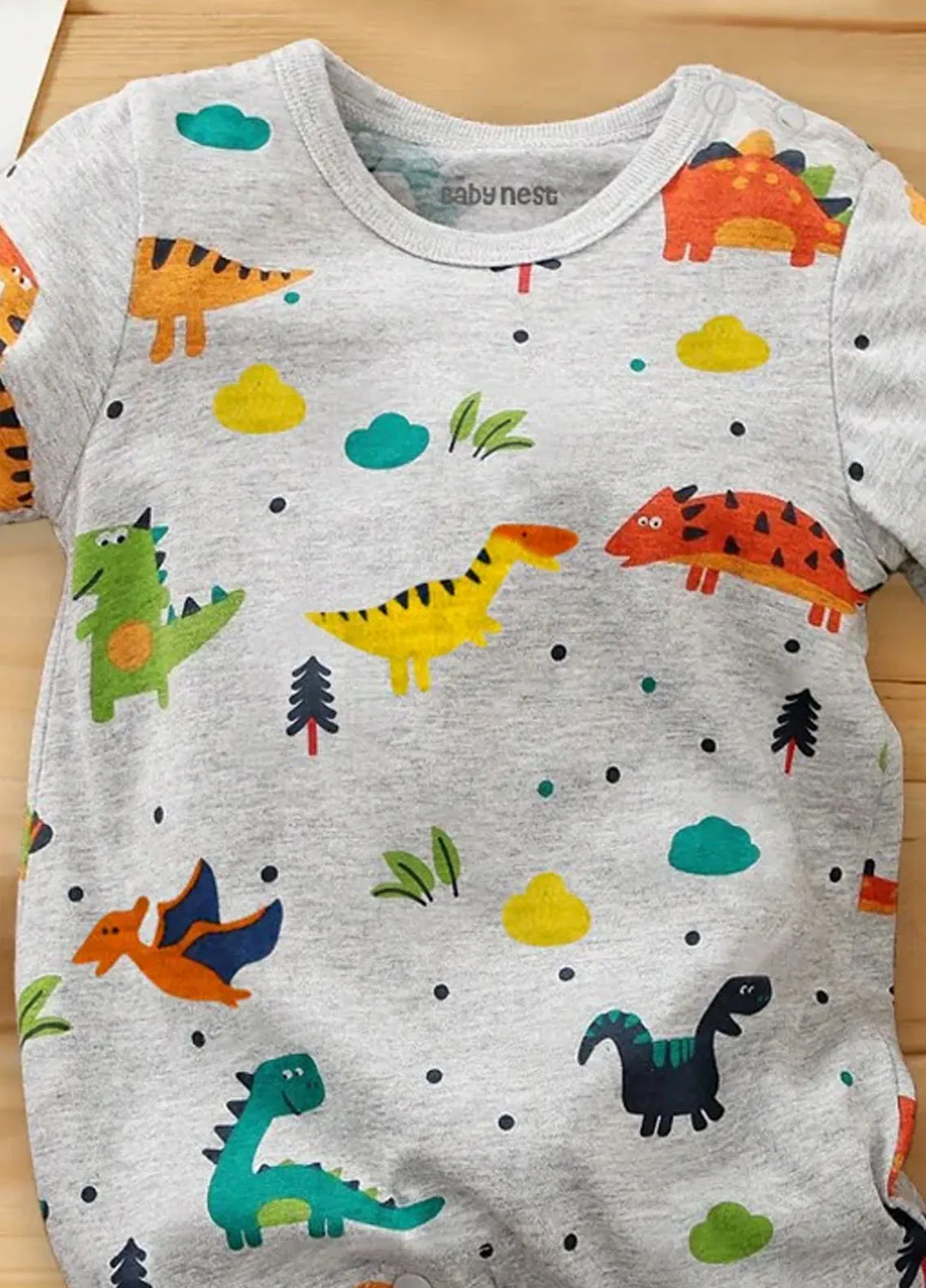 Baby Nest Casual Romper Grey Dinosaur Half Romper