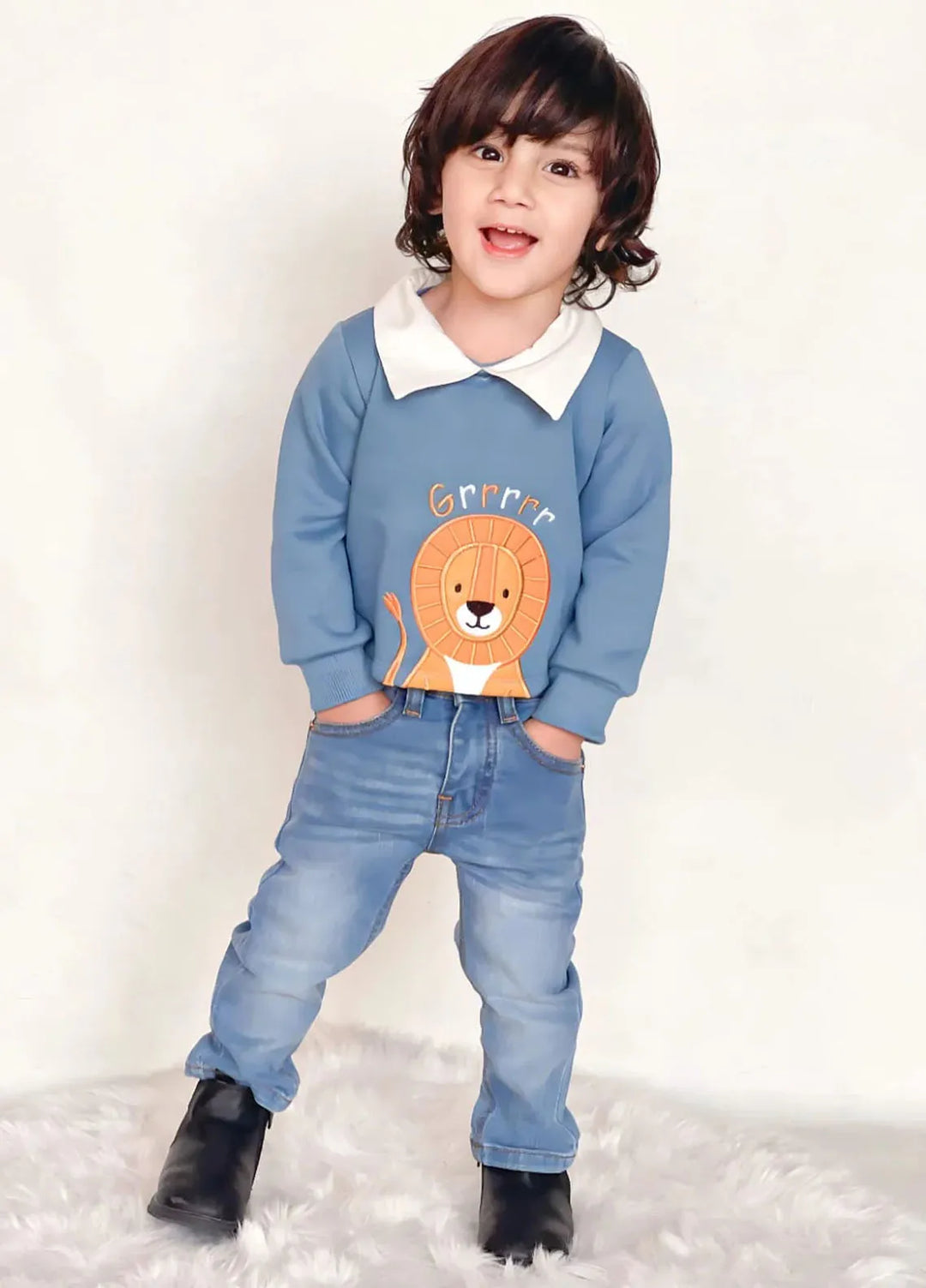 Baby Nest Cropped Sweatshirt With Collar For Kids Blue-1332