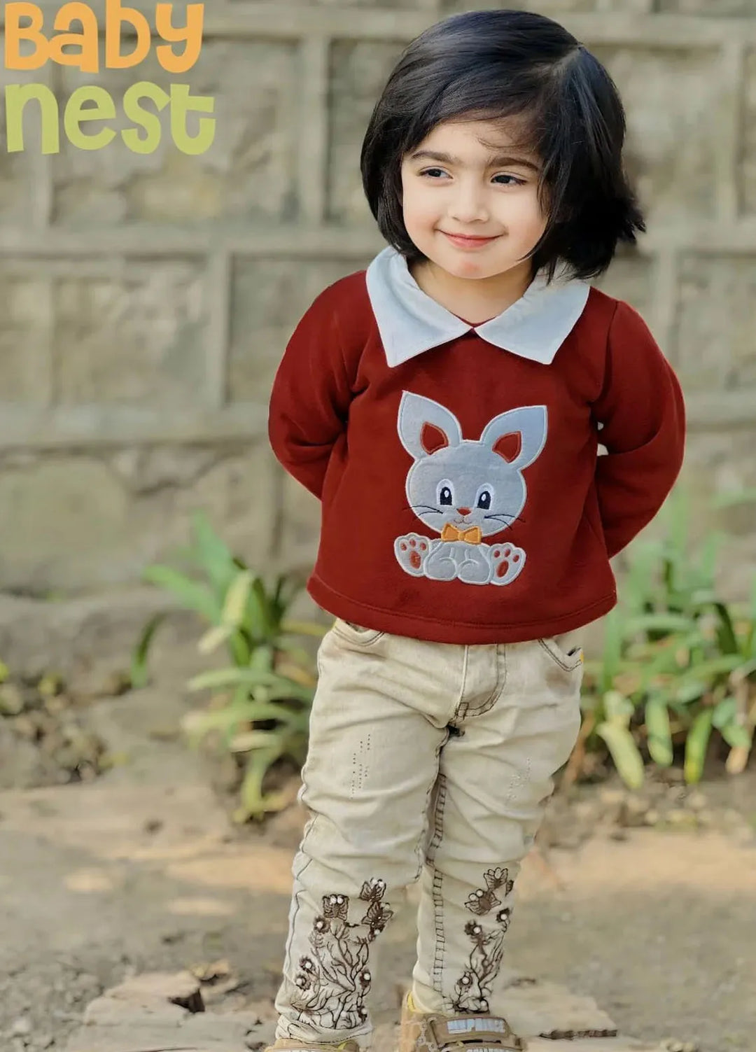 Baby Nest Cropped Sweatshirt With Collar For Kids Maroon-1331