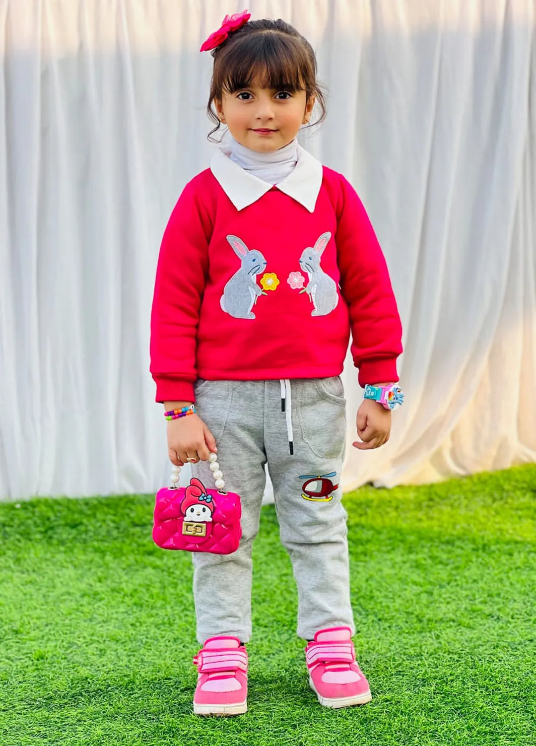 Baby Nest Cropped Sweatshirt With Collar For Kids Pink-1323