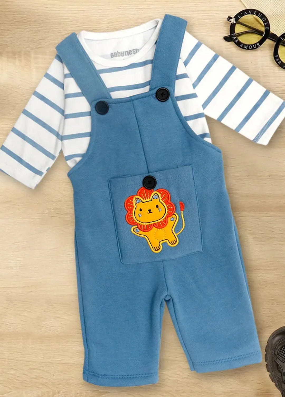 Baby Nest Dungaree And Full Sleeves T Shirt Set Light Blue-1338