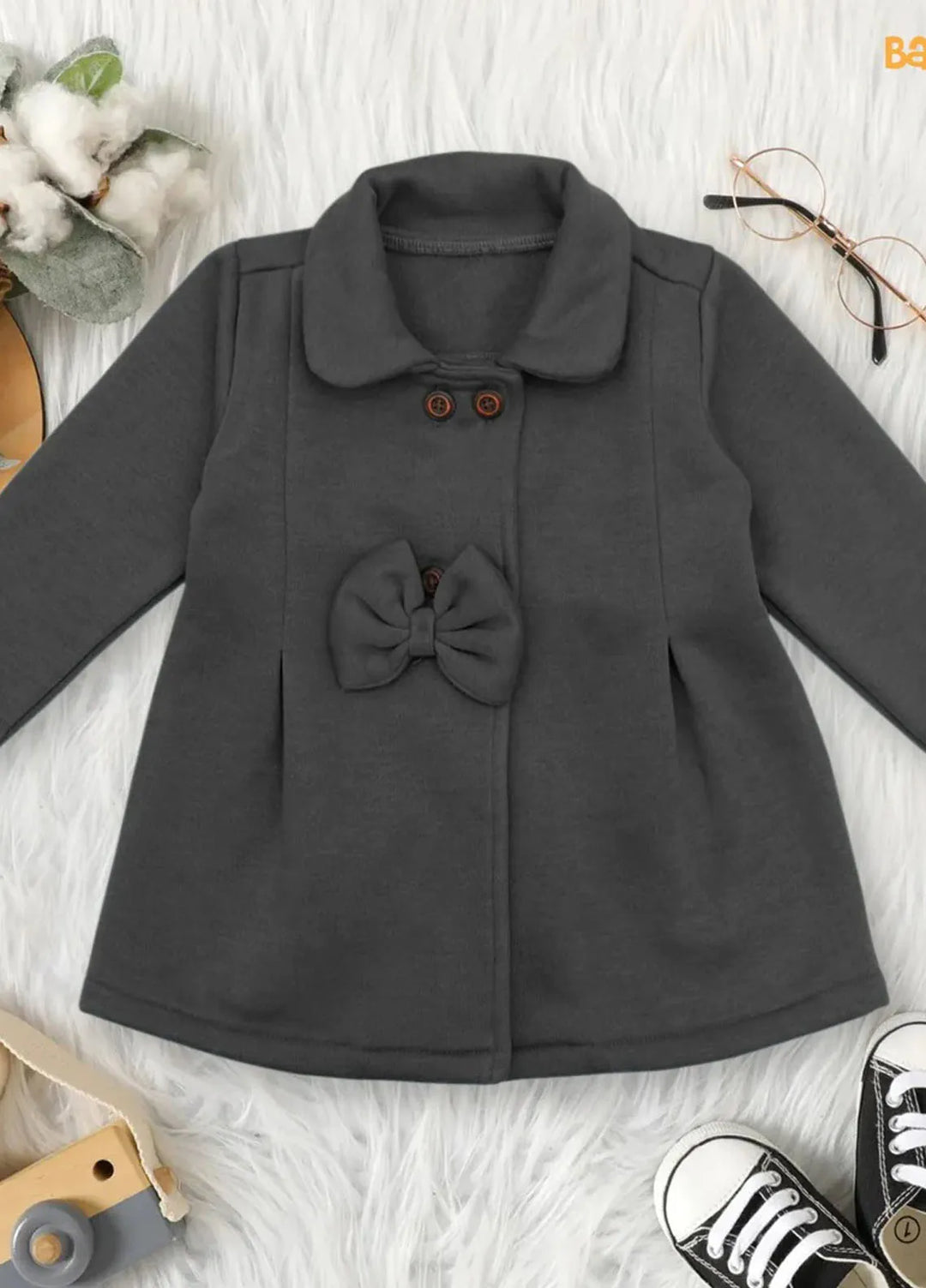 Baby Nest Fleece Baby Bow Jacket Grey-1318