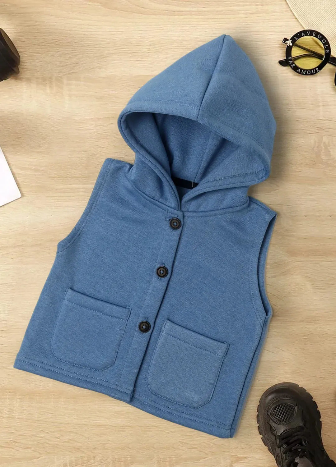 Baby Nest Fleece Hooded Vest Blue-1336