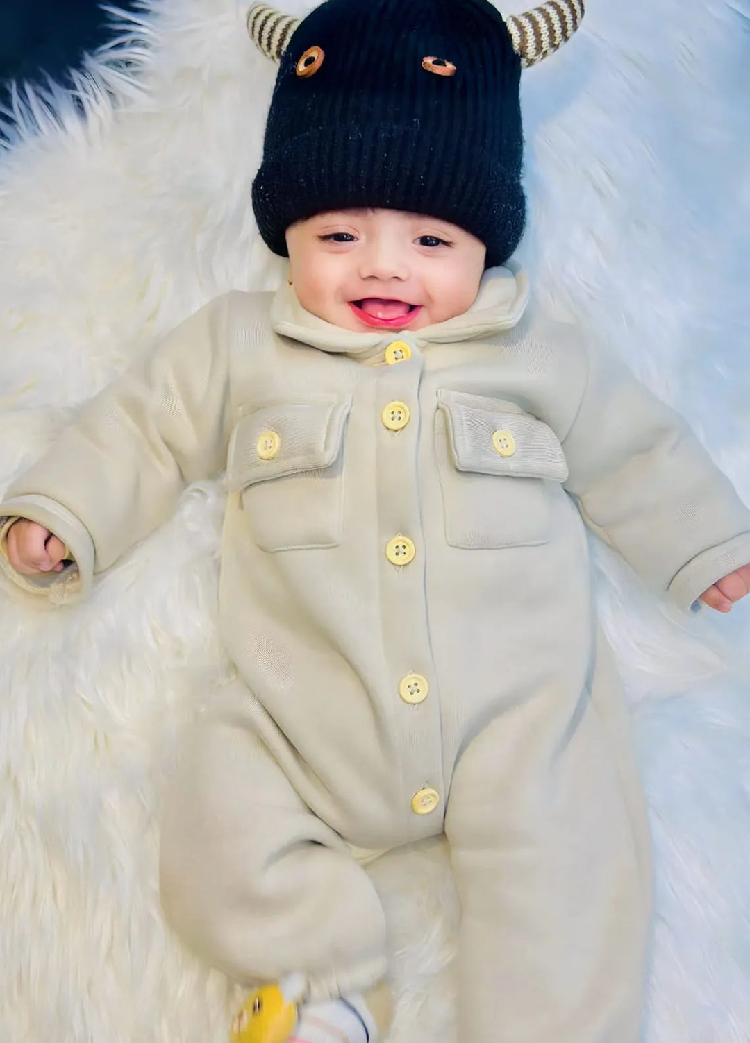 Baby Nest Fleece Pocket Jumpsuit Beige-1330