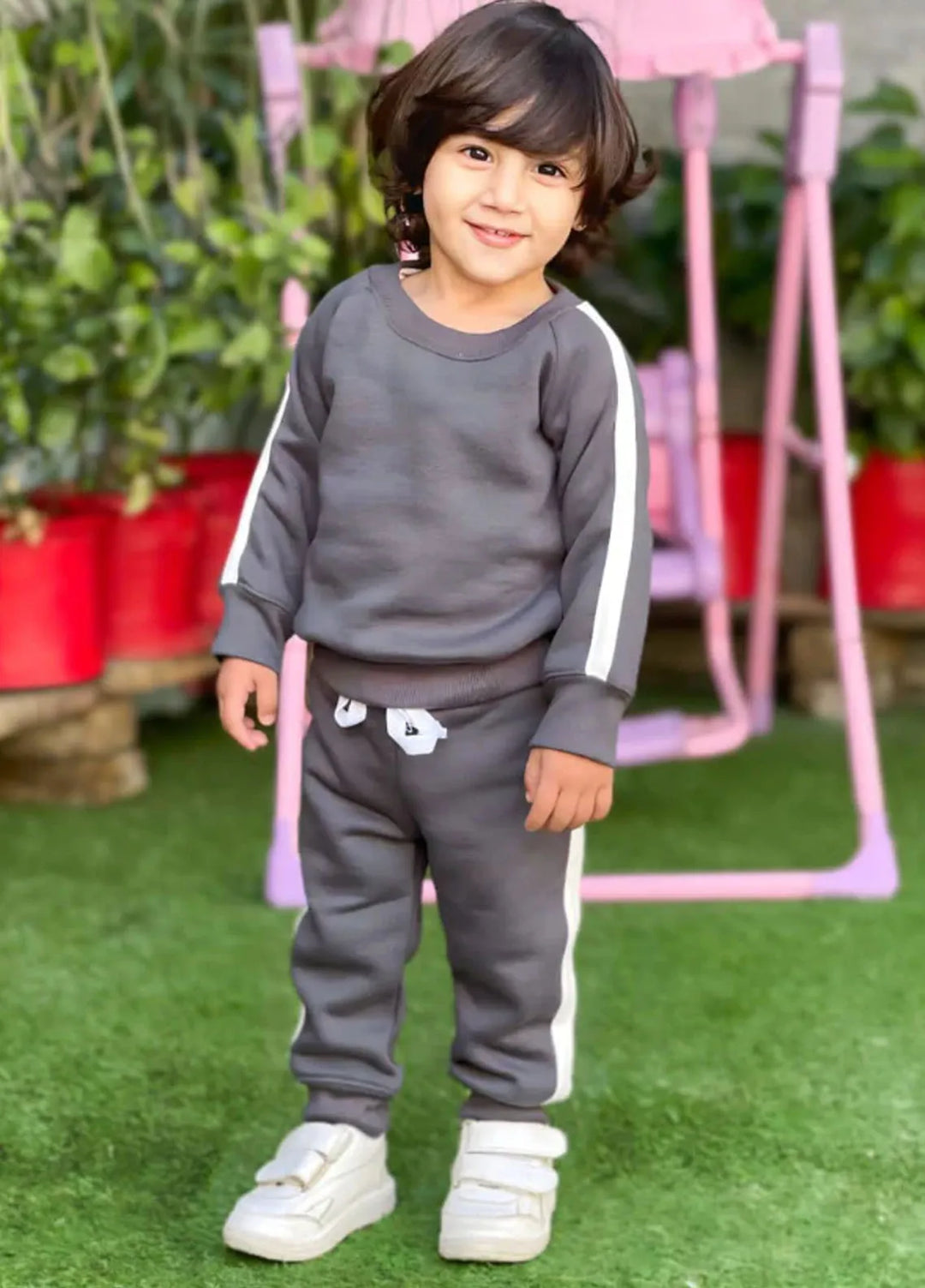 Baby Nest Fleece Sweatshirt With Sweatpants Grey Kids Wear 2 Pc Set-1312