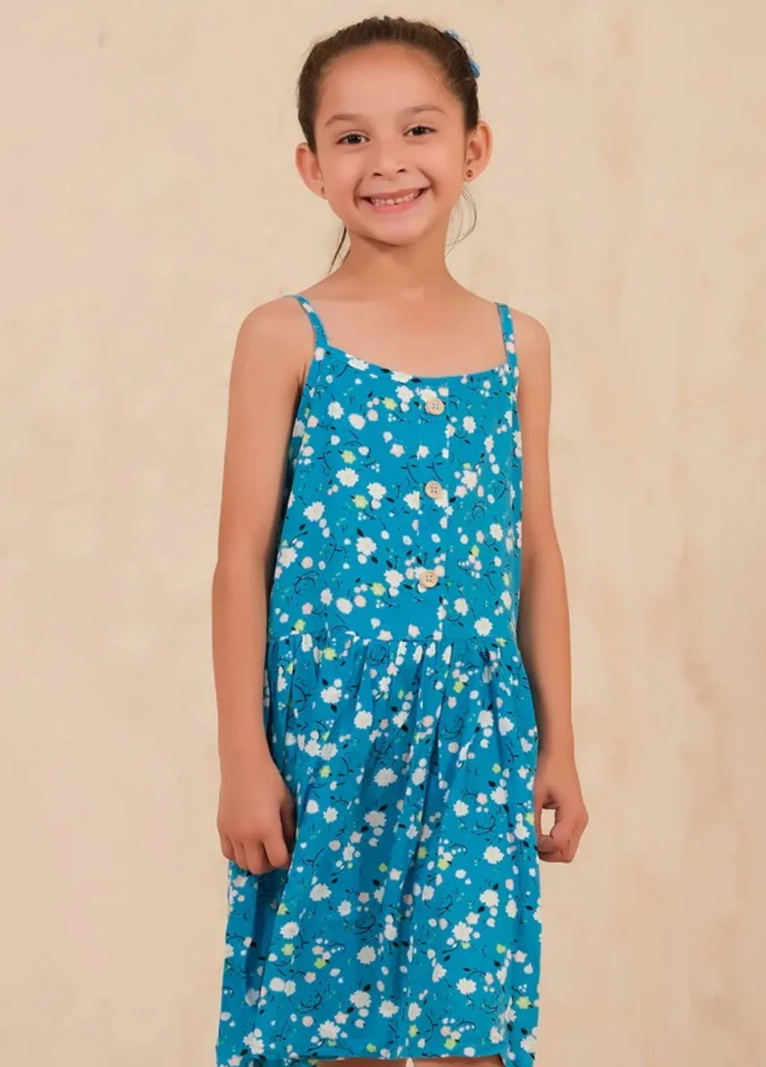 Baby Nest Frock Allover Floral Print Frock Sky Blue