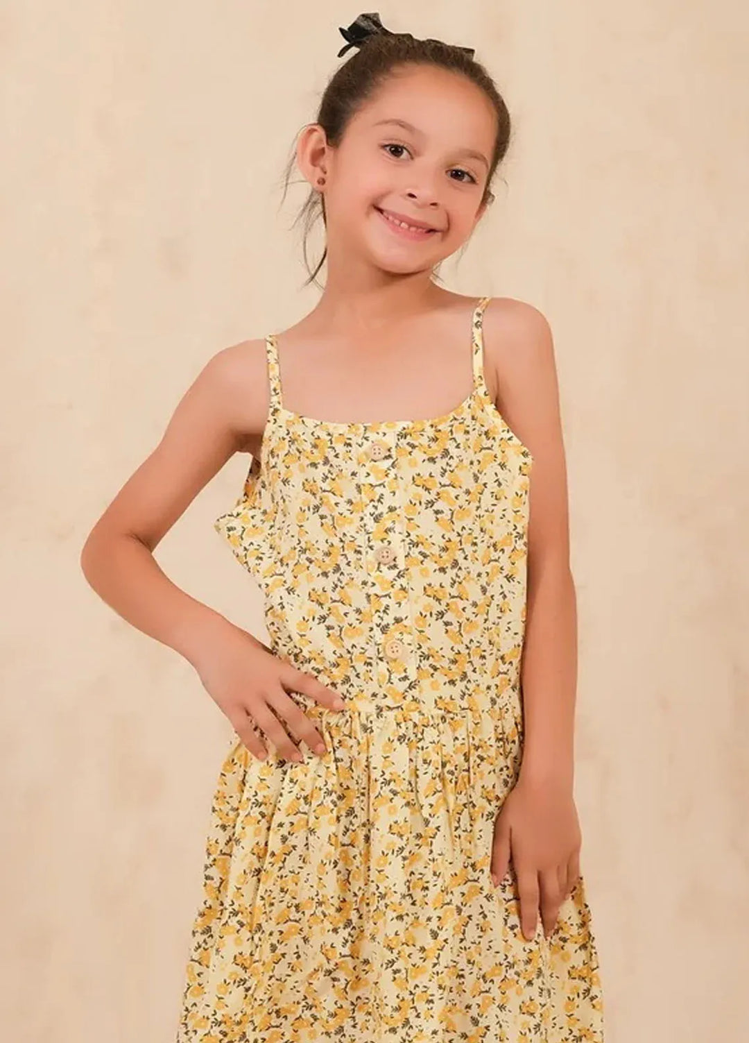 Baby Nest Frock Allover Floral Print Frock Yellow