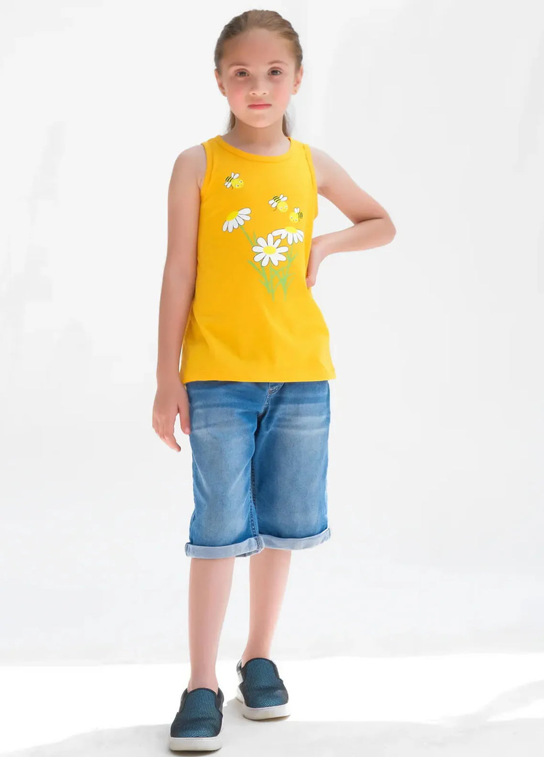 Baby Nest Girls Sando Floral Bee Yellow