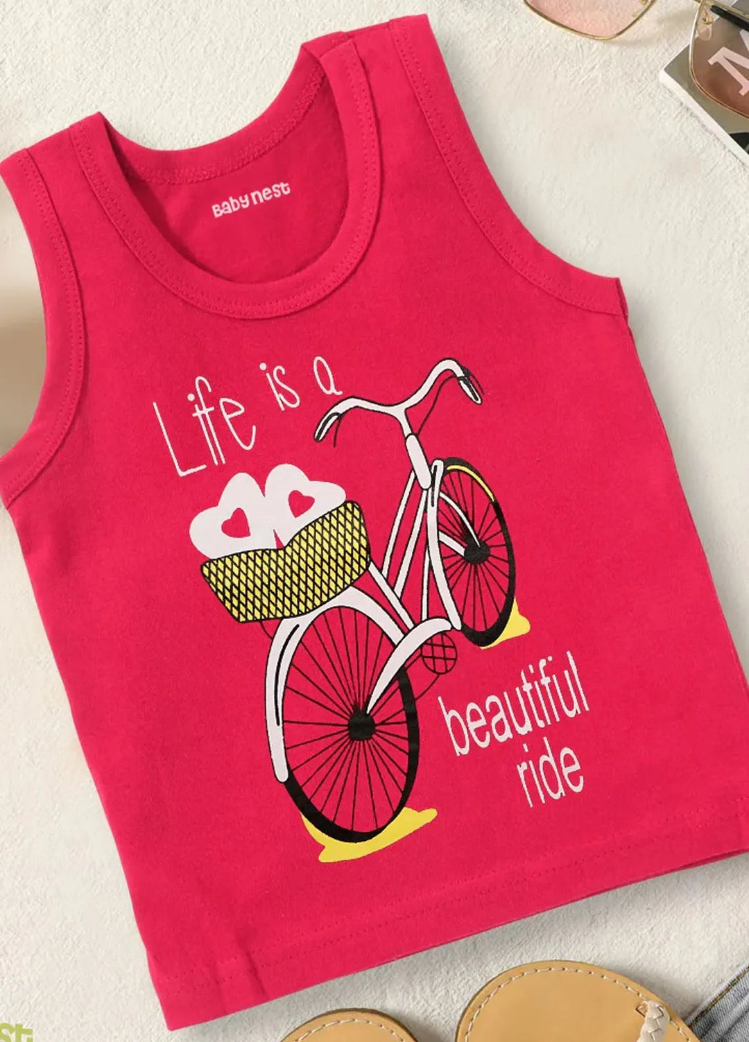 Baby Nest Girls Sando Life Is A Beautiful Ride Pink