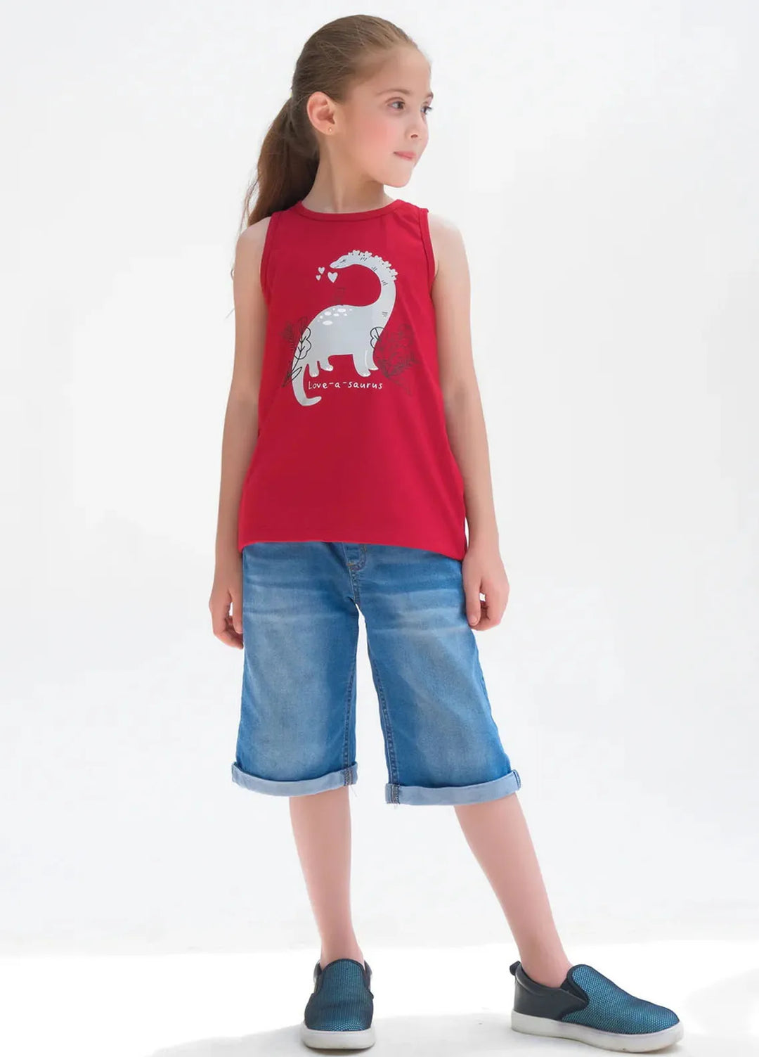 Baby Nest Girls Sando Love A Saurus Maroon