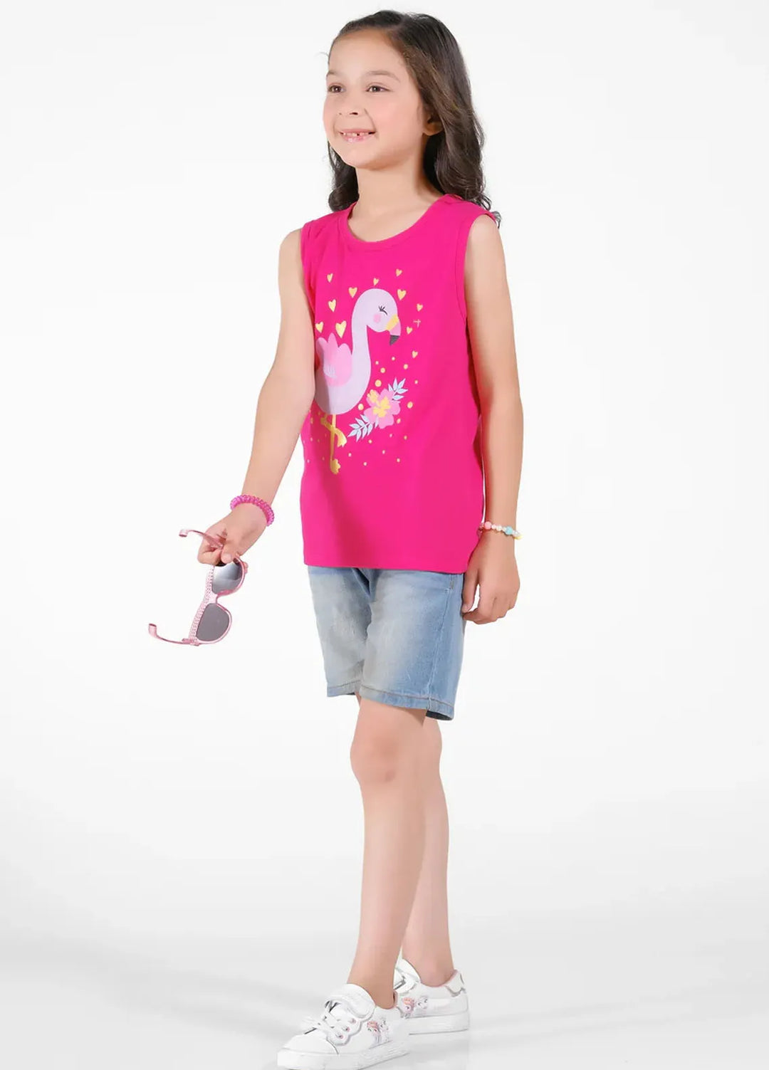 Baby Nest Girls Sando Love Flamingos Pink