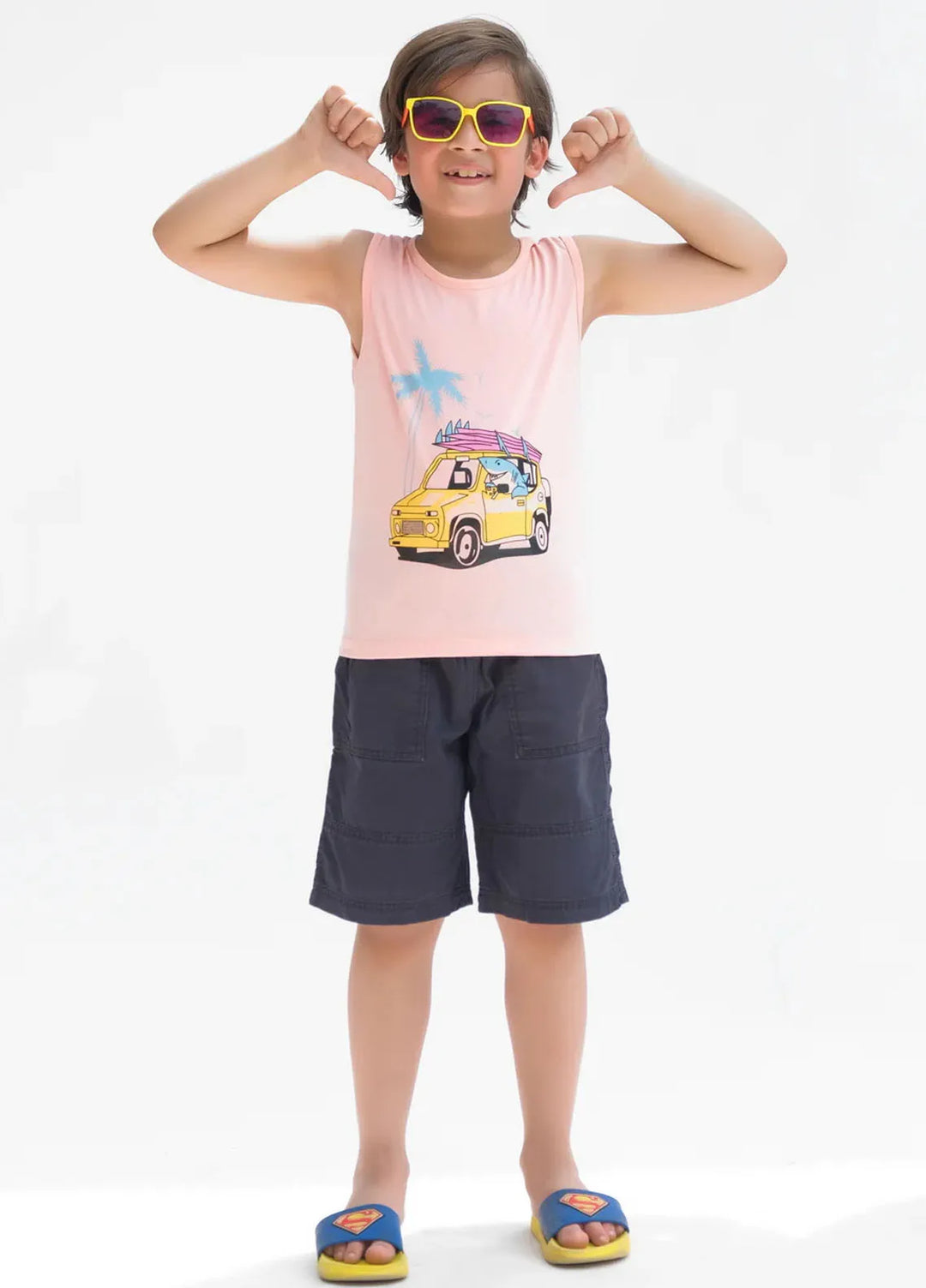 Baby Nest Girls Sando Shark Ride Pink