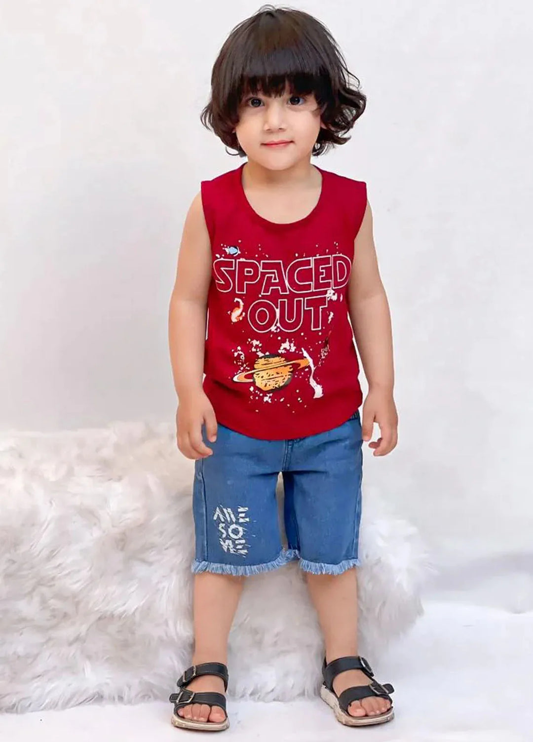 Baby Nest Girls Sando Space Out Maroon