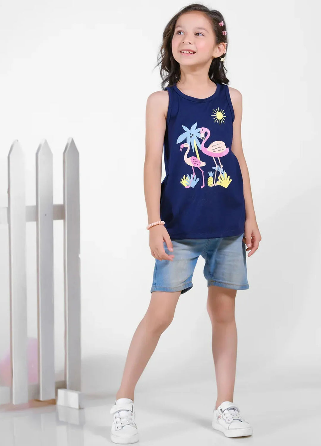 Baby Nest Girls Sando Summer Flamingos Navy