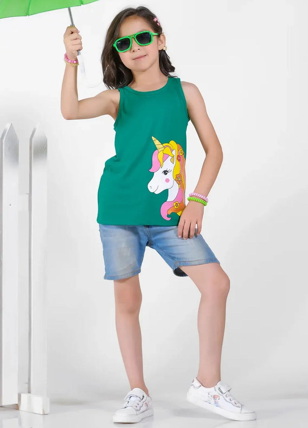 Baby Nest Girls Sando Unicorn Green