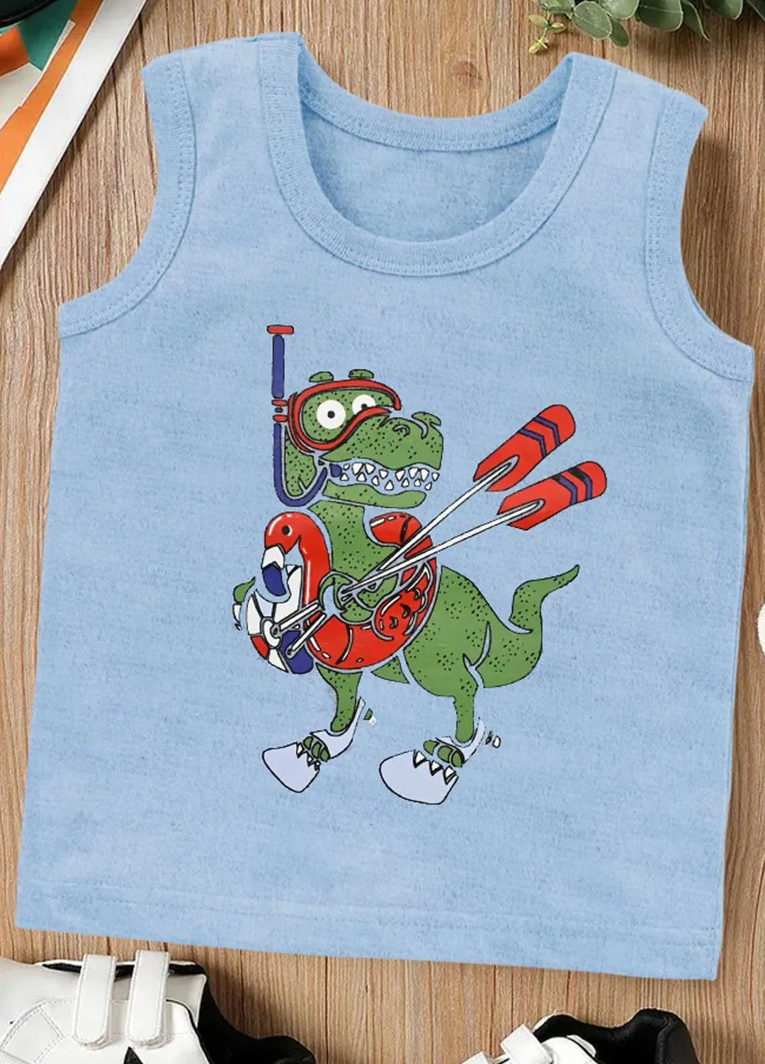 Baby Nest Kids Sando Bnbbs-177-D1 Dinos Goes Swimming Sky Blue