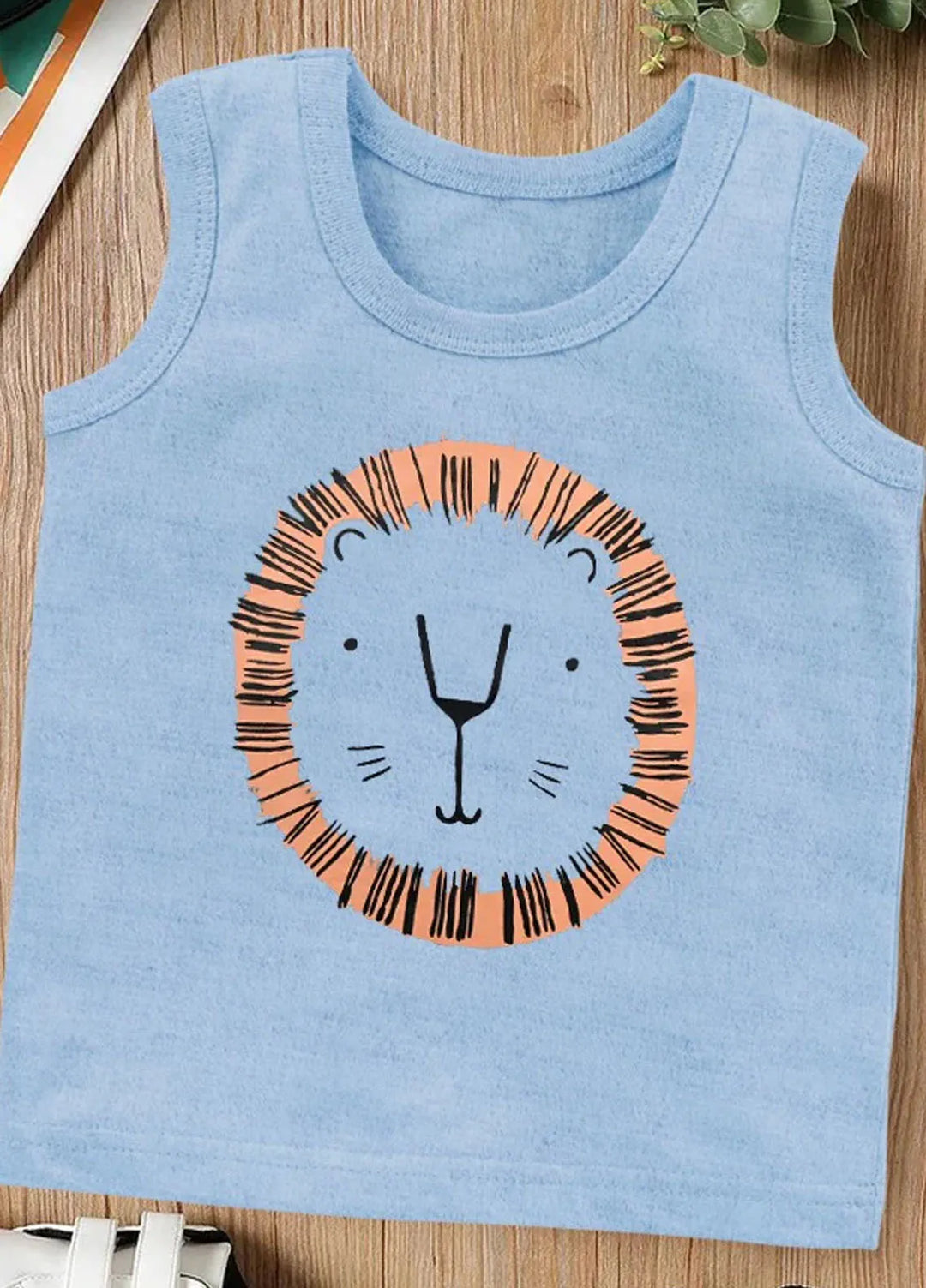 Baby Nest Kids Sando Bnbbs-177-D3 Lion Face Sky Blue