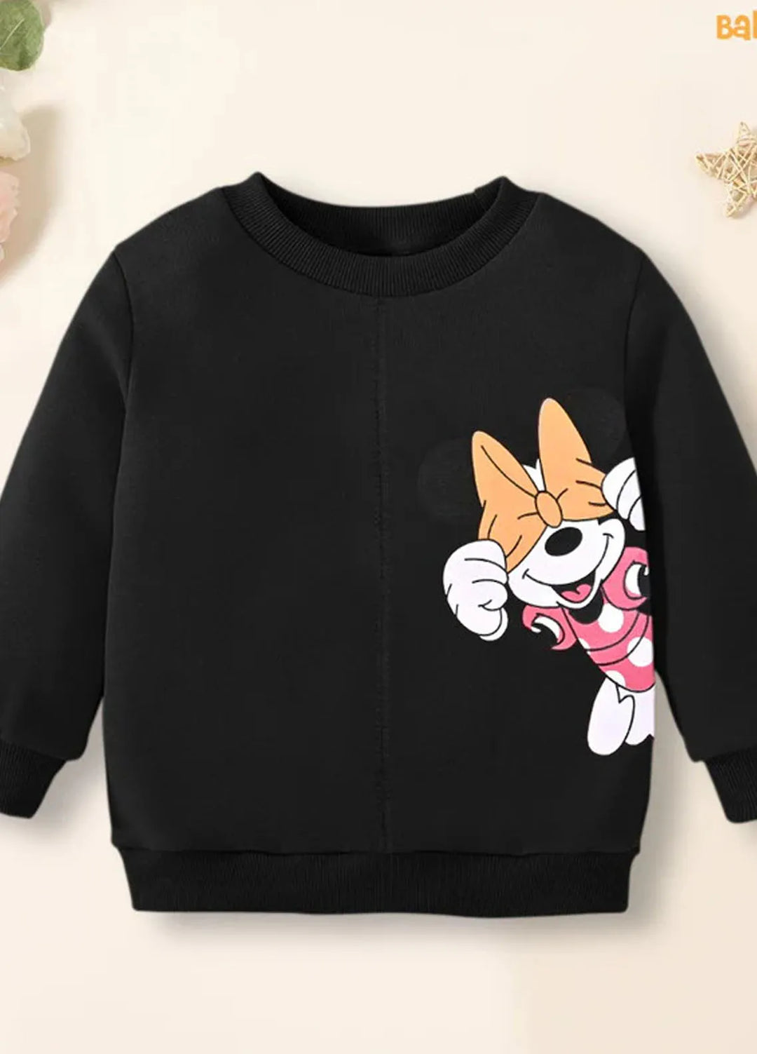 Baby Nest Minnie Mouse Character Printed Full Sleeves Sweatshirt For Kids Black-1301