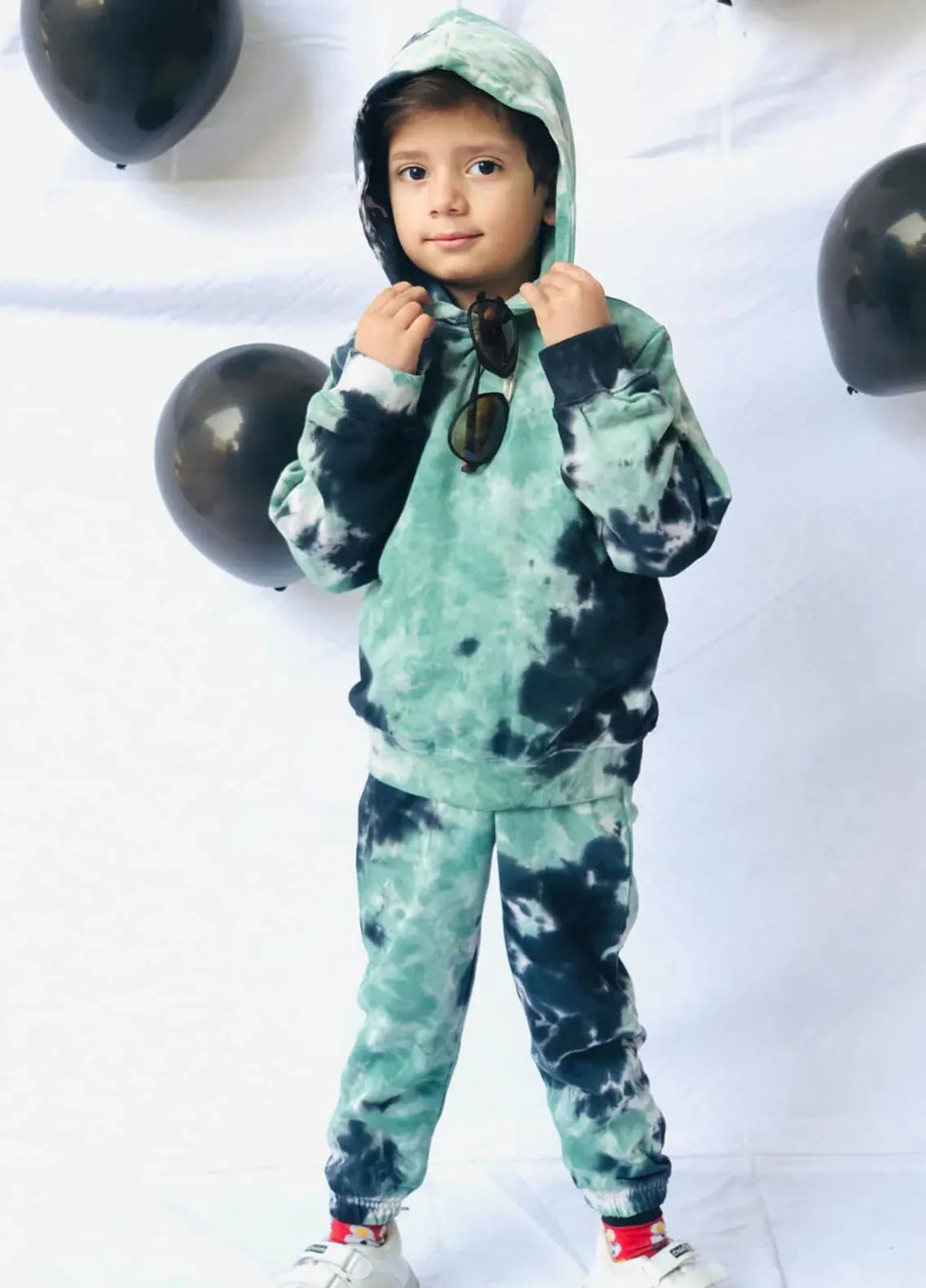 Baby Nest Premium Hoodie Set Tie Dye Green Black-1345