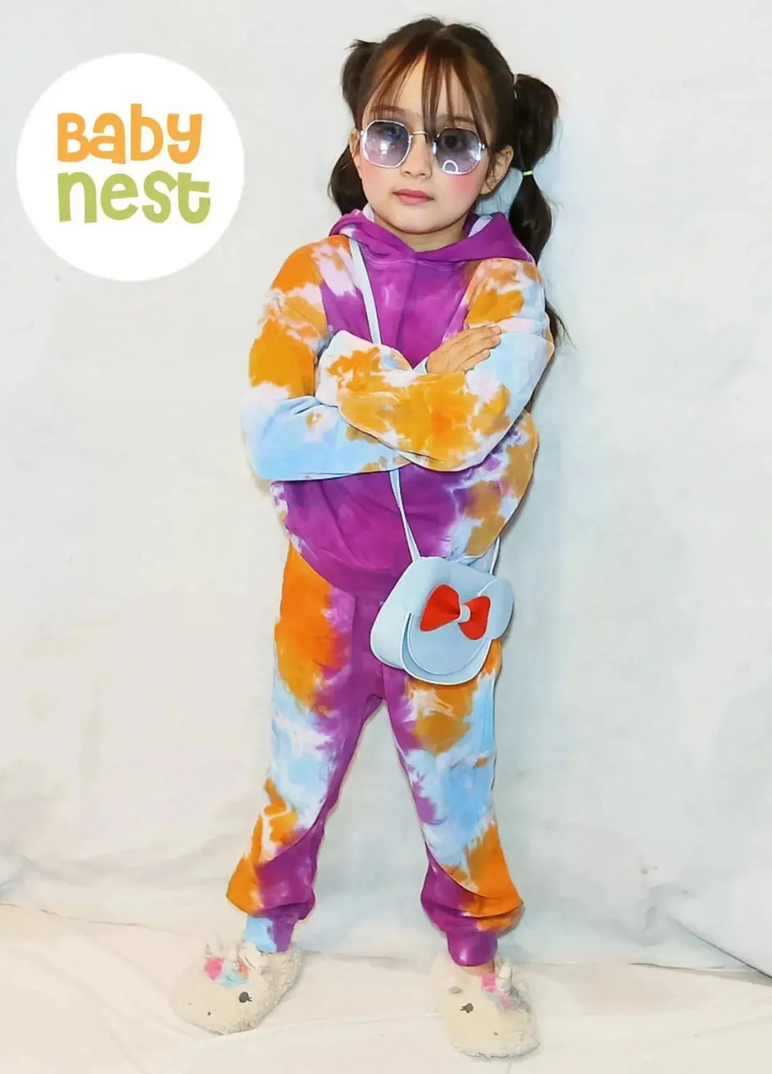 Baby Nest Premium Hoodie Set Tie Dye Multi Purple-1346