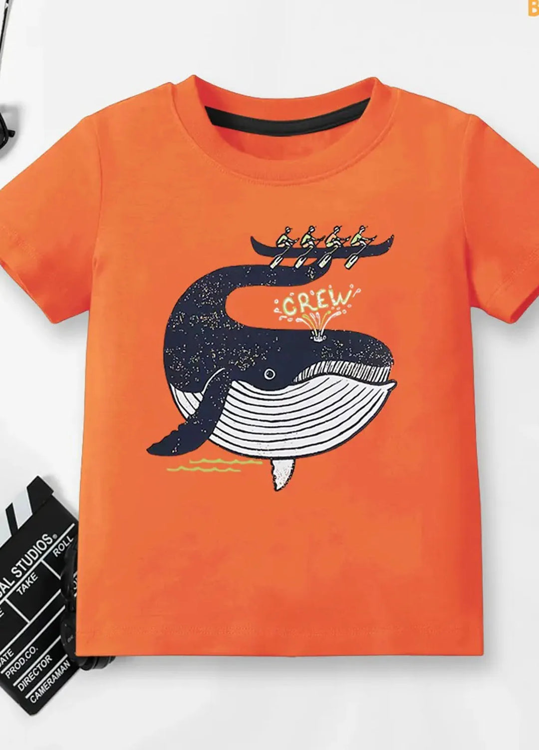 Baby Nest Pret 1 Piece Easyclean - Water Repellent & Stain Resistant T-Shirt - Sbt-355-D1 - Crew Whale - Orange