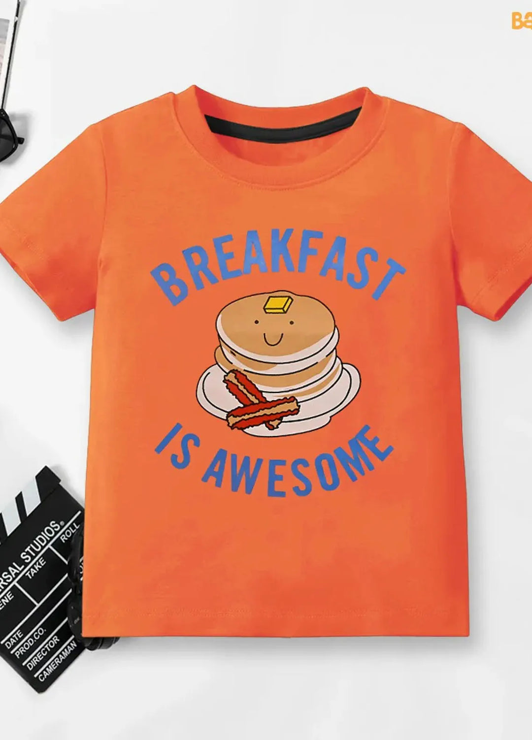 Baby Nest Pret 1 Piece Easyclean - Water Repellent & Stain Resistant T-Shirt - Sbt-355-D2 - Breakfast Is Awesome - Orange