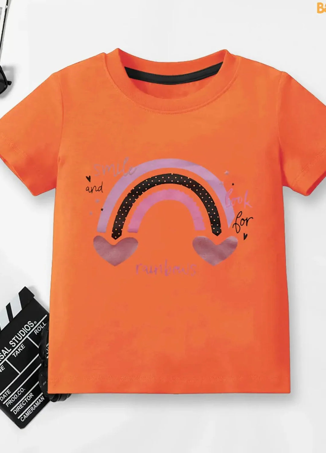 Baby Nest Pret 1 Piece Easyclean - Water Repellent & Stain Resistant T-Shirt - Sbt-355-D3 - Smile And Look For Rainbows - Orange