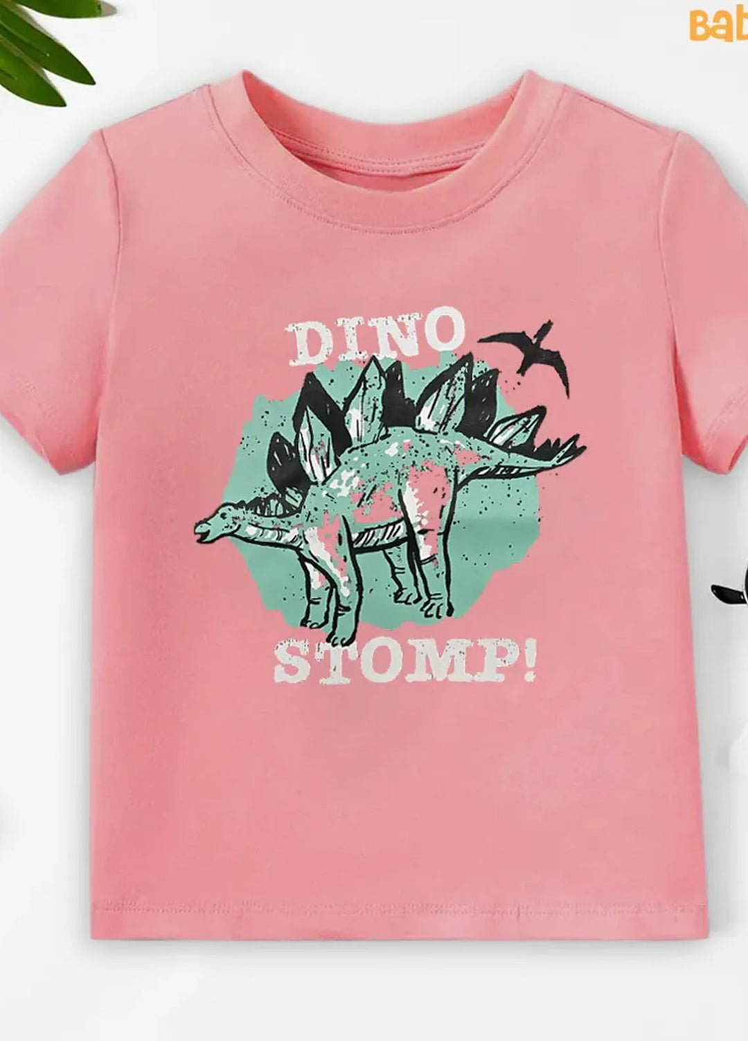 Baby Nest Pret 1 Piece Easyclean - Water Repellent & Stain Resistant T-Shirt - Sbt-360-D2 - Dino Stomp - Pink