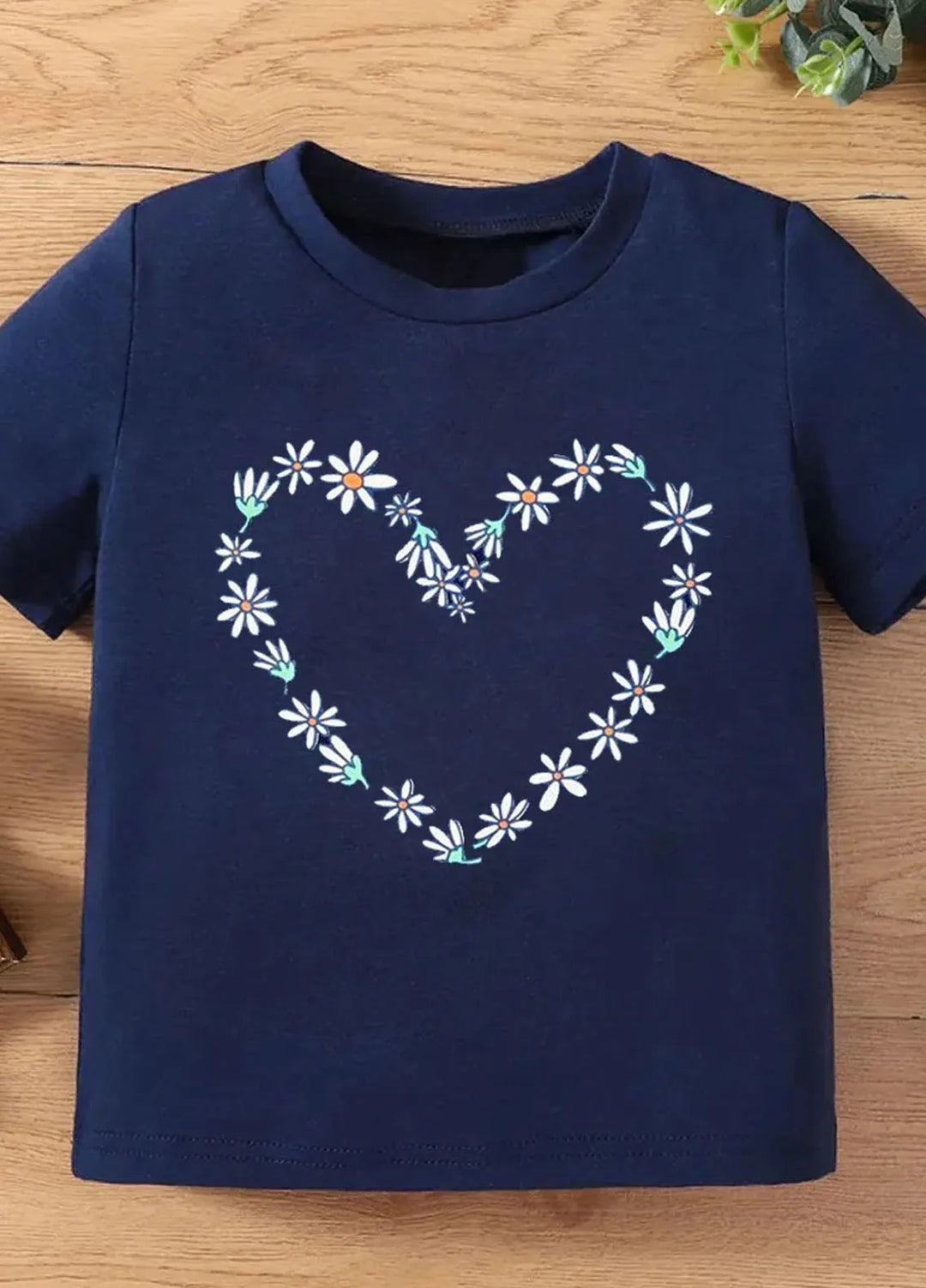 Baby Nest Pret 1 Piece Flowers Heart Half Sleeves T-Shirt - Navy Blue - Sbt-339
