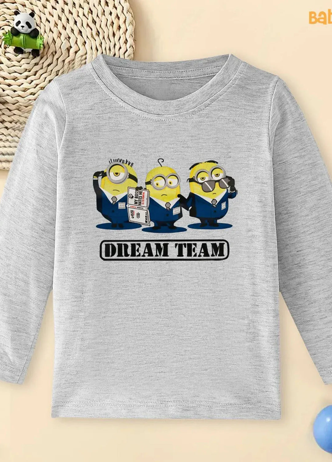 Baby Nest Pret Printed 1 Piece Grey Minions Dream Team Full Sleeves T-shirt Bndr-111
