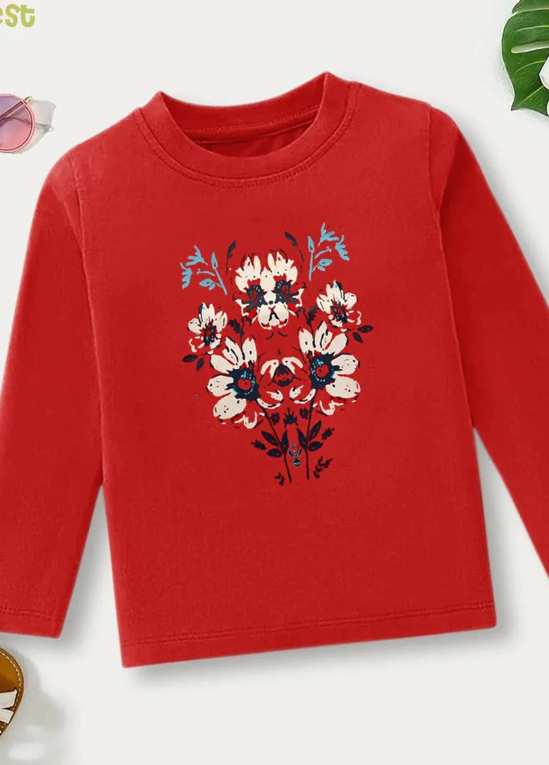 Baby Nest Pret Printed 1 Piece Red Floral Fantasy Full Sleeves T-shirt Bndr-104