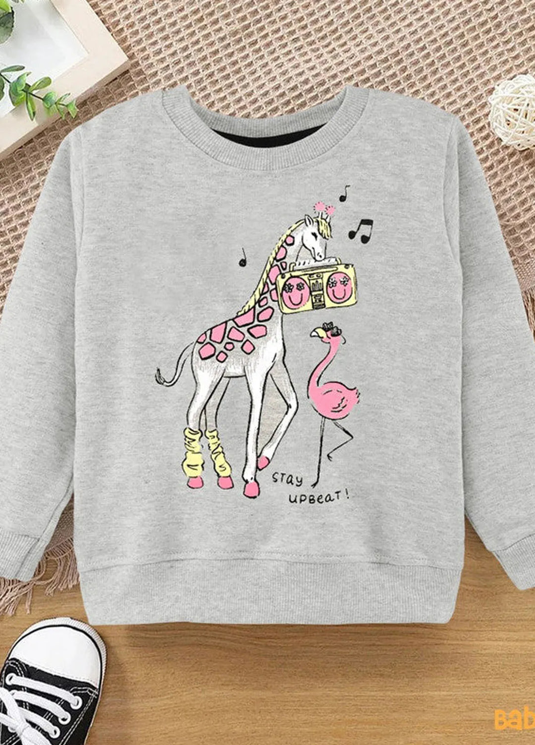 Baby Nest Printed Stay Upbeat Giraffe Full Sleeves Sweatshirt For Kids Grey-1303