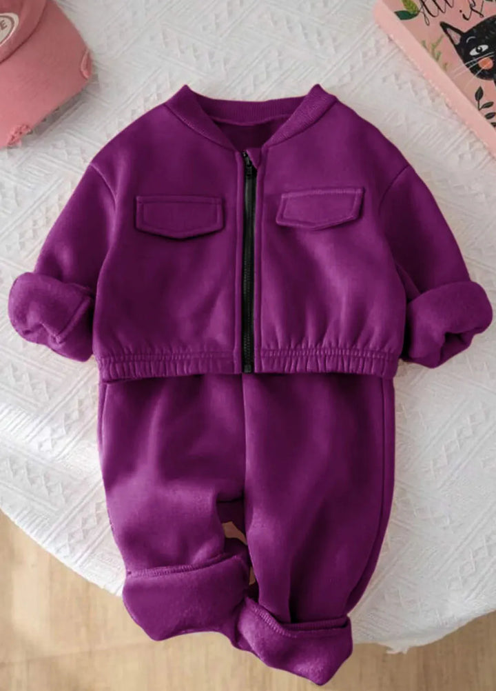 Baby Nest Purple Vibes - Mini Style Zip Up Fleece Tracksuit for Kids